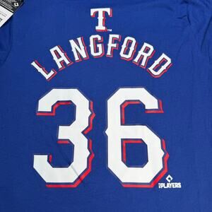Texas Rangers Shirt Boys Large 12/14 Wyatt Langford Blue Short Sleeve NWT